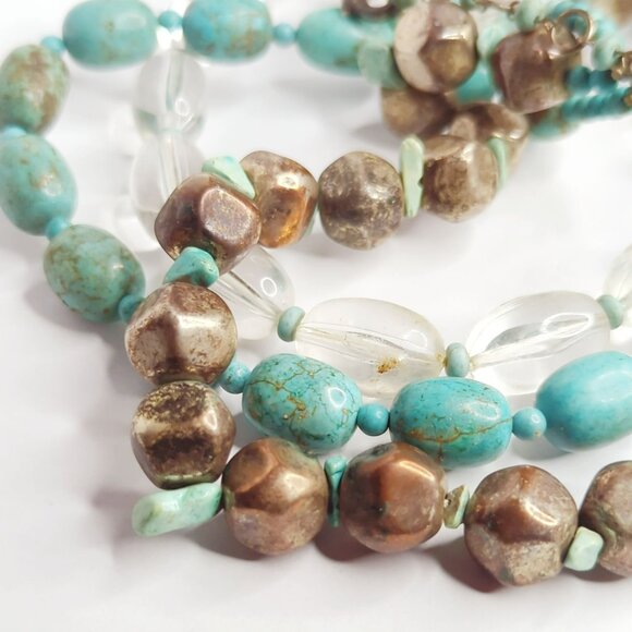 Vintage Chicos Chunky Multistrand Necklace With Faux Turquoise & Quartz Beads - Picture 4 of 5